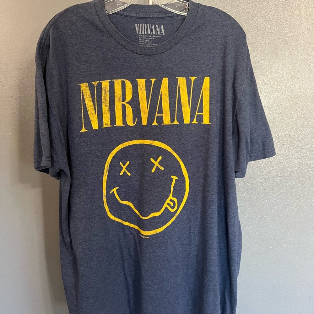 Nirvana Smiley Face Tee in Charcoal and Yellow
